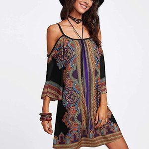 Vintage Geometric Print, Boho Tunic Dress Large